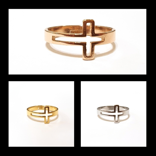Γυναικείο δαχτυλίδι σταυρός ανοιγόμενο από ατσάλι χρυσό επιχρύσωμα - γυναικεία, επιχρυσωμένα, σταυρός, ατσάλι, αυξομειούμενα - 5