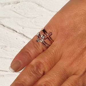 Γυναικείο δαχτυλίδι σταυρός ανοιγόμενο από ατσάλι ροζ χρυσό επιχρύσωμα - γυναικεία, επιχρυσωμένα, σταυρός, ατσάλι, αυξομειούμενα - 4