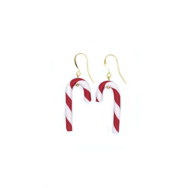 Κρεμαστά χριστουγεννιάτικα σκουλαρίκια σε σχήμα ζαχαρωτού από πολυμερικό πηλό (μέγεθος περίπου 4 εκ.) - πηλός, ατσάλι, κρεμαστά, candy