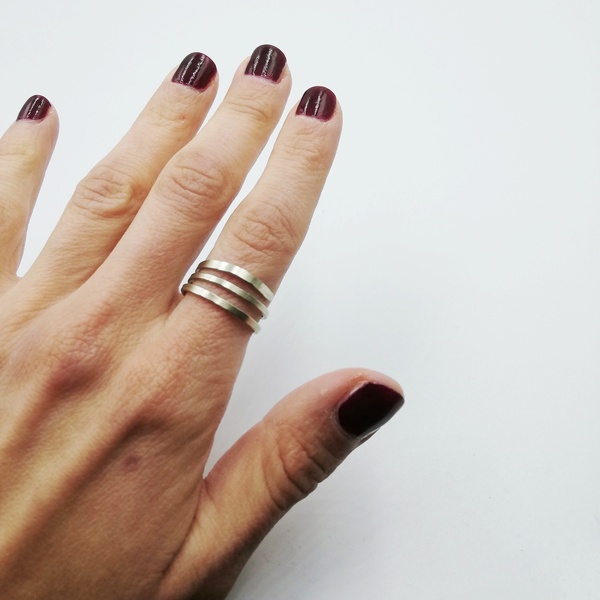 Τρισειρο δαχτυλίδι από αλπακά - αλπακάς, βεράκια, boho, αυξομειούμενα, φθηνά - 2