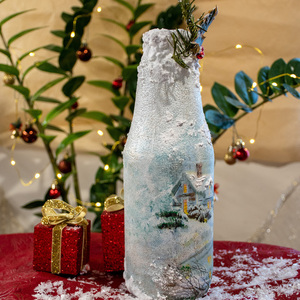 Χριστουγεννιάτικο διακοσμητικό γυάλινο μπουκάλι χιονισμένο χωριό - 26 εκ ύψος - ντεκουπάζ, χριστουγεννιάτικο, διακοσμητικά, διακοσμητικά μπουκάλια - 4