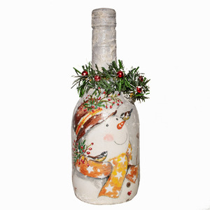 Χριστουγεννιάτικο διακοσμητικό γυάλινο μπουκάλι χιονάνθρωπος - 23 εκ. ύψος - χριστουγεννιάτικο, διακοσμητικά, χιονάνθρωπος, διακοσμητικά μπουκάλια