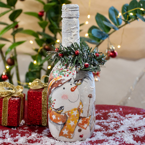 Χριστουγεννιάτικο διακοσμητικό γυάλινο μπουκάλι χιονάνθρωπος - 23 εκ. ύψος - χριστουγεννιάτικο, διακοσμητικά, χιονάνθρωπος, διακοσμητικά μπουκάλια - 3