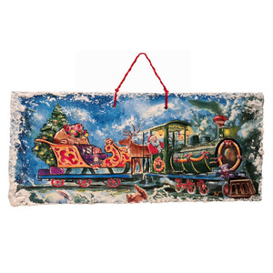 Ξύλινο χριστουγεννιάτικο διακοσμητικό κάδρο Άι Βασίλης τραίνο - 35 x 16εκ. - ξύλο, πίνακες & κάδρα, ντεκουπάζ, χριστουγεννιάτικο, διακοσμητικά, ευχετήριες κάρτες