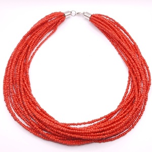 Πολύσειρο κολιέ με κόκκινες χάντρες (seed beads) - χάντρες, κοντά, μεγάλα