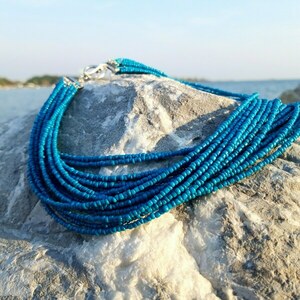 Πολύσειρο κολιέ με μπλε χάντρες (seed beads) - χάντρες, κοντά, μεγάλα - 3