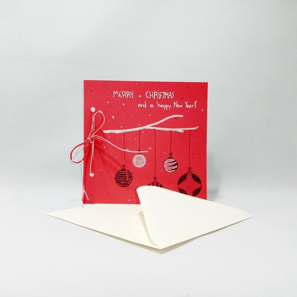 Χριστουγεννιάτικη χειροποίητη κάρτα "Christmas Ornaments" - χριστουγεννιάτικα δώρα, γενική χρήση, ευχετήριες κάρτες - 2