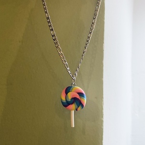 Ατσάλινο κολιέ - Lollipop fun ll - επάργυρα, ακρυλικό, ατσάλι, μενταγιόν - 3