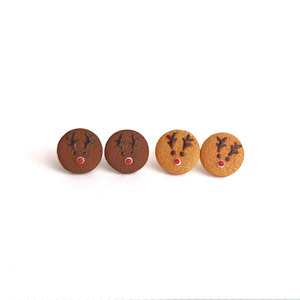 Σκουλαρίκια μπισκοτάκια Ρούντολφ το ελαφάκι σετ - πηλός, καρφωτά, μικρά, ατσάλι, καρφάκι - 2