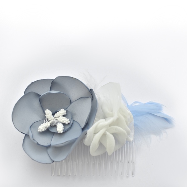 Χτενάκι με γαλάζιο λουλούδι - statement, charms, δώρο, λουλούδια, ιδεά για δώρο