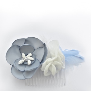 Χτενάκι με γαλάζιο λουλούδι - λουλούδια, δώρο, ιδεά για δώρο, statement, charms