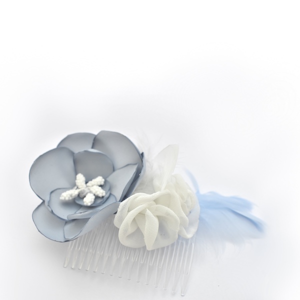 Χτενάκι με γαλάζιο λουλούδι - statement, charms, δώρο, λουλούδια, ιδεά για δώρο - 2