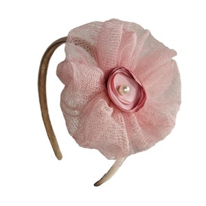 Παιδική Στέκα με ροζ φρουφρού γάζας και ροζ σατέν λουλούδι - δώρο, λουλούδια, στέκες μαλλιών παιδικές, αξεσουάρ μαλλιών, στέκες