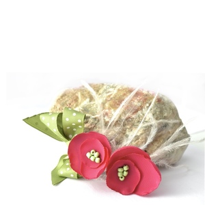 Barrette με φουξ λουλουδάκια - ύφασμα, φιόγκος, δώρο, λουλούδια - 2