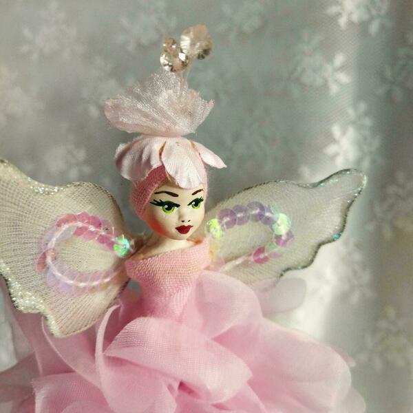 Διακοσμητική χειροποίητη Κούκλα "ξωτικάκι" ροζ παστέλ από γύψο και οργάντζα, ύψος περ. 30εκ - κορίτσι, κουκλίτσα, κρεμαστά, διακοσμητικά - 2