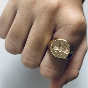 Κόμψο χρυσό δαχτυλίδι Μέλισσα - γεωμετρικά σχέδια, σταθερά, ορείχαλκος, boho, φθηνά, μεγάλα