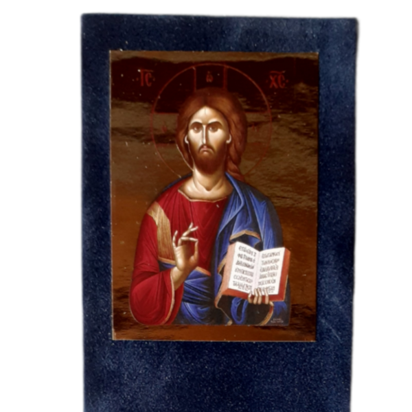 χειροποίητος βελουτέ μπλε σελιδοδείκτης με εικόνα του Χριστού - με φούντες, σελιδοδείκτες - 2