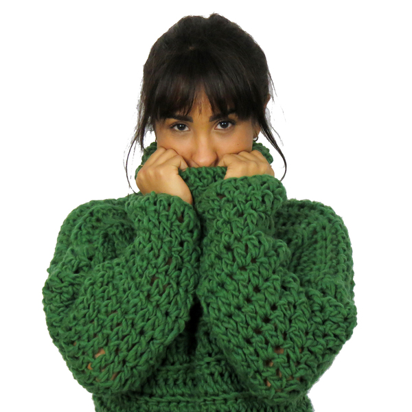 Πλεκτό χειροποίητο πράσινο πουλόβερ - μαλλί, μακρυμάνικες - 4