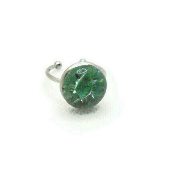 Minimal Ατσάλινο Δαχτυλίδι Fused Glass Πράσινο 13mm - γυαλί, μικρά, ατσάλι, αυξομειούμενα, φθηνά