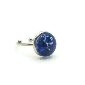 Minimal Ατσάλινο Δαχτυλίδι Fused Glass Μπλε 13mm - γυαλί, μικρά, ατσάλι, αυξομειούμενα, φθηνά