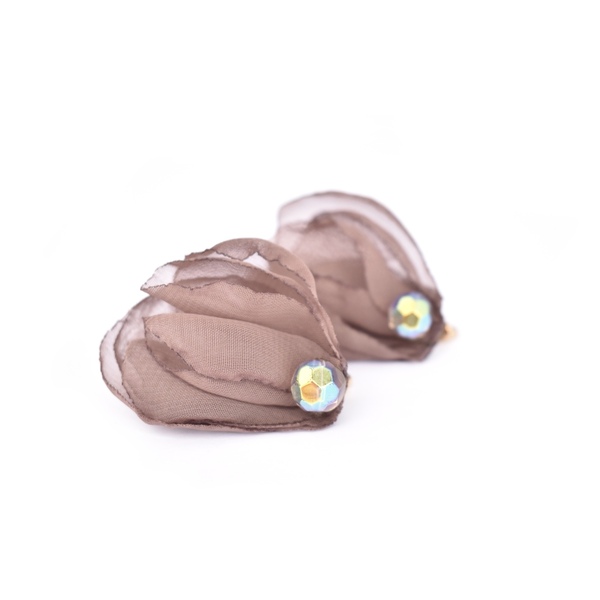 Υφασμάτινα σκουλαρίκια με πέταλα - must αξεσουάρ, καρφωτά, ατσάλι, ιδεά για δώρο, καρφάκι - 3