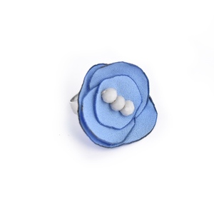 Γαλάζιο υφασμάτινο δαχτυλίδι - λουλούδι, ατσάλι, ιδεά για δώρο, αυξομειούμενα - 2