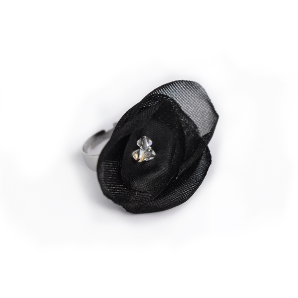 Δαχτυλίδι με μαύρο λουλούδι - ημιπολύτιμες πέτρες, λουλούδι, ατσάλι, ιδεά για δώρο, αυξομειούμενα - 2
