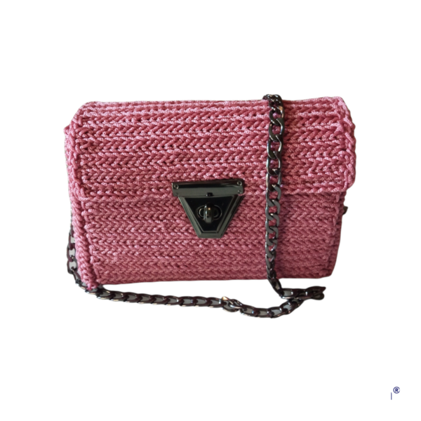 Πλεκτή γυναικεία τσάντα βαλιτσάκι ροζ - ύφασμα, ώμου, all day, tote, πλεκτές τσάντες