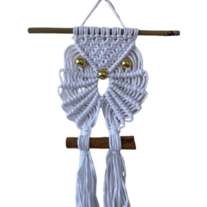 Διακοσμητική κρεμαστή κουκουβάγια (Λευκή) - μακραμέ, διακοσμητικά