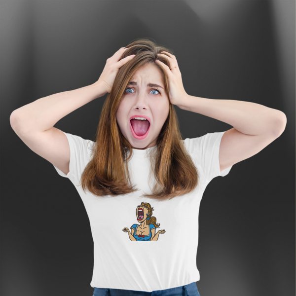 Βαμβακερό μπλουζάκι με κεντητό σχέδιο γυναίκα σε απόγνωση - βαμβάκι, κεντητά, γυναικεία - 4