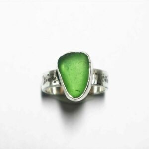 Χειροποίητο δαχτυλίδι, ασήμι 925 με πέτρα από πράσινο γυαλί της θάλασσας, μέγεθος 54,5 (US 7) - ασήμι 925, boho, σταθερά