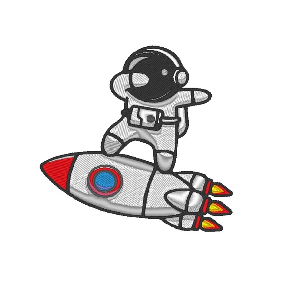 Βαμβακερό μπλουζάκι με μεγάλο κεντητό σχέδιο Αστροναύτης πιάνω σε πύραυλο - βαμβάκι, κεντητά - 3