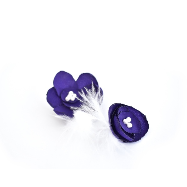 Μωβ υφασμάτινα σκουλαρίκια - λουλούδι, καρφωτά, ατσάλι, ιδεά για δώρο - 2