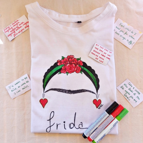 Μπλούζα, t-shirt, ζωγραφισμένη στο χέρι, Frida Khalo - ζωγραφισμένα στο χέρι, t-shirt, χειροποίητα, frida kahlo - 3