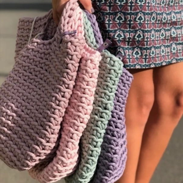 Tote Bag Scandinavian Style Crochet - tote, all day, μεγάλες, πλεκτές τσάντες, ψάθα - 3