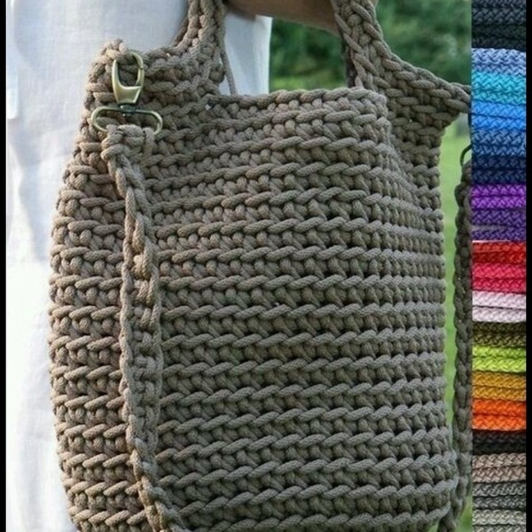 Tote Bag Scandinavian Style Crochet - tote, all day, μεγάλες, πλεκτές τσάντες, ψάθα - 4