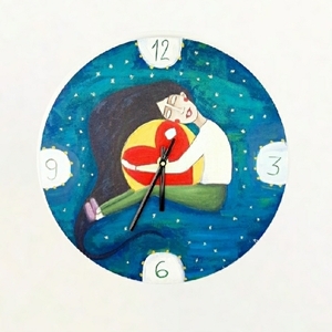 Ρολόι από mdf ζωγραφισμένο στο χέρι (Διάμετρος 30cm). - ξύλο, ζωγραφισμένα στο χέρι, τοίχου, δώρα για βάπτιση