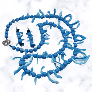 "Blue Sea" Σκουλαρίκια κρεμαστά από ξύλο, γυάλινες χάντρες και κοχύλια - ημιπολύτιμες πέτρες, κοχύλι, χάντρες, κρεμαστά, γάντζος - 5