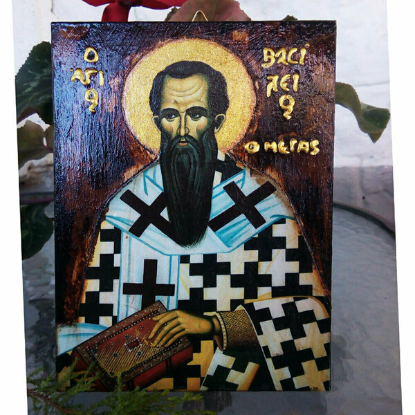 Άγιος Βασίλειος ο Μέγας 14x2x20cm Εικόνα Σε Ξύλο - πίνακες & κάδρα, φυλαχτά, πίνακες ζωγραφικής - 2