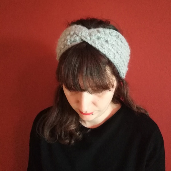 Πλεκτή γκρι γυναικεία κορδέλα μαλλιών headband μεσαίο μεγεθος - γυναικεία, πλεκτή, headbands - 2
