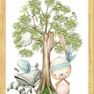 Σετ 3 κάδρα ζωάκια του δάσους με δέντρο για αγόρι με κορνίζα από ξύλο( 22 χ 31 εκ. ) - πίνακες & κάδρα, αγόρι, δώρο, δώρα για παιδιά, ζωάκια, παιδικά κάδρα - 4