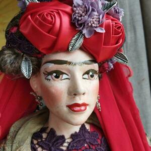 Μεγάλη διακοσμητική χειροποίητη Κούκλα από ύφασμα 105 εκ. "Frida style" κόκκινη-μπεζ-μωβ - κορίτσι, διακοσμητικά, frida kahlo, κούκλες - 5