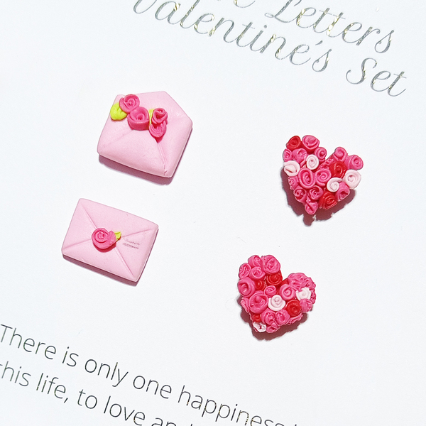 Love Letters Valentine's Set | Σκουλαρίκια & scrunchie, χειροποίητα σκουλαρίκια από πολυμερικό πηλό σε σχέδιο γράμμα Αγίου Βαλεντίνου & καρδιές. - πηλός, καρφωτά, μικρά, ατσάλι, καρφάκι