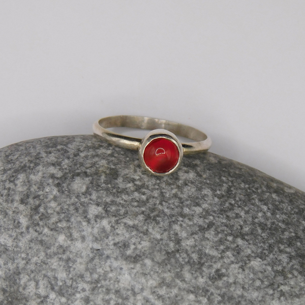 Ασημένιο δαχτυλίδι με κόκκινο αχάτη - ημιπολύτιμες πέτρες, ασήμι 925, χειροποίητα, βεράκια, σταθερά - 3