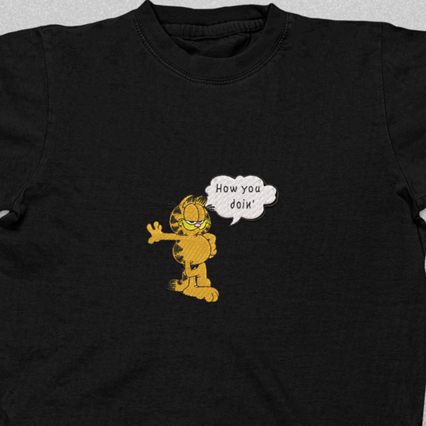 Βαμβακερό μπλουζάκι με μεγάλο κεντητό σχέδιο Garfield how u doing - βαμβάκι, κεντητά, γάτα - 3