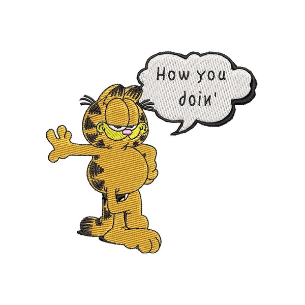 Βαμβακερό μπλουζάκι με μεγάλο κεντητό σχέδιο Garfield how u doing - βαμβάκι, κεντητά, γάτα - 2