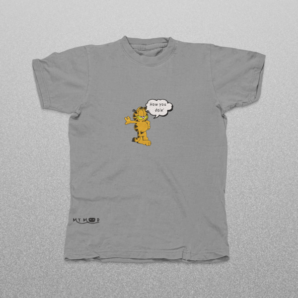 Βαμβακερό μπλουζάκι με μεγάλο κεντητό σχέδιο Garfield how u doing - βαμβάκι, κεντητά, γάτα - 4