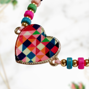 Βραχιόλι "HEART TO HEART" με πολύχρωμη καρδιά και πολύχρωμες ροδέλες χαολίτη, δώρο Αγ. Βαλεντίνου - ημιπολύτιμες πέτρες, γυαλί, καρδιά, κοσμήματα, αγ. βαλεντίνου - 3