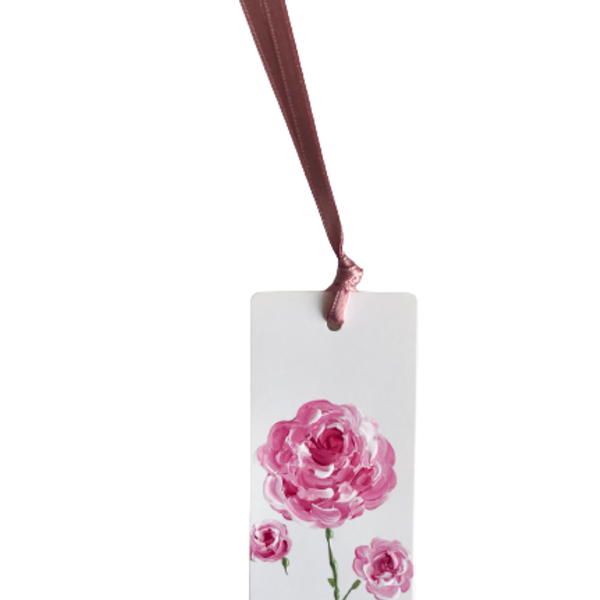Σελιδοδείκτης ροζ τριαντάφυλλο ζωγραφισμένος στο χέρι - χειροποίητα, σελιδοδείκτες, φλοράλ