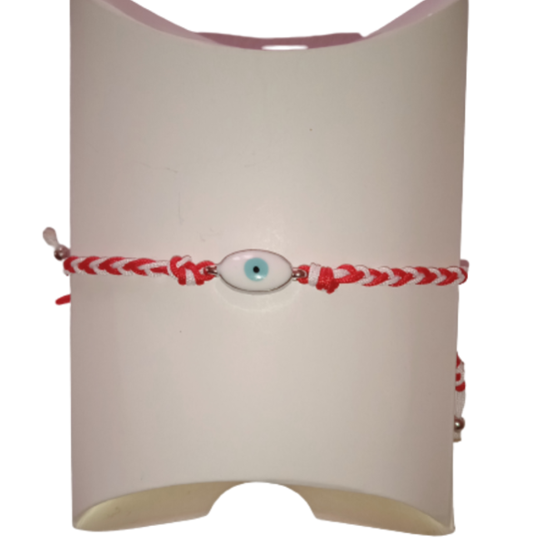 Βραχιόλι - Μάρτης με μάτι σμαλτένιο λευκό 1.4εκ. - μάτι, σμαλτο, μαρτάκια, χεριού, αυξομειούμενα - 2
